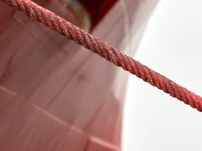 Close-up of mooring lines on Cerato Terminal LLCs bunker ship Vingaren